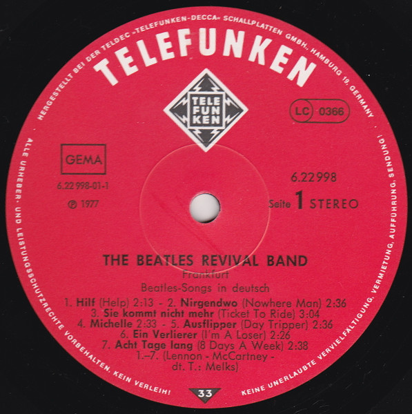Cover zu The Beatles Revival Band - Beatles Songs In Deutsch | Vinyl | 1977 Schallplatten Ankauf