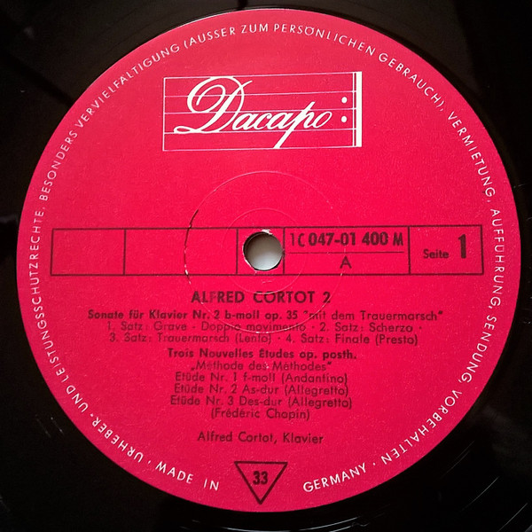 Cover zu Alfred Cortot Spielt Frédéric Chopin - Alfred Cortot 2 - Alfred Cortot Spielt Chopin | Vinyl, LP, Mono | Classical | Germany Schallplatten Ankauf