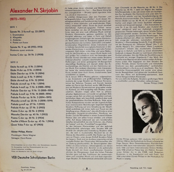Cover zu Alexander Scriabin, Günter Philipp - Alexander Skrjabin | LP