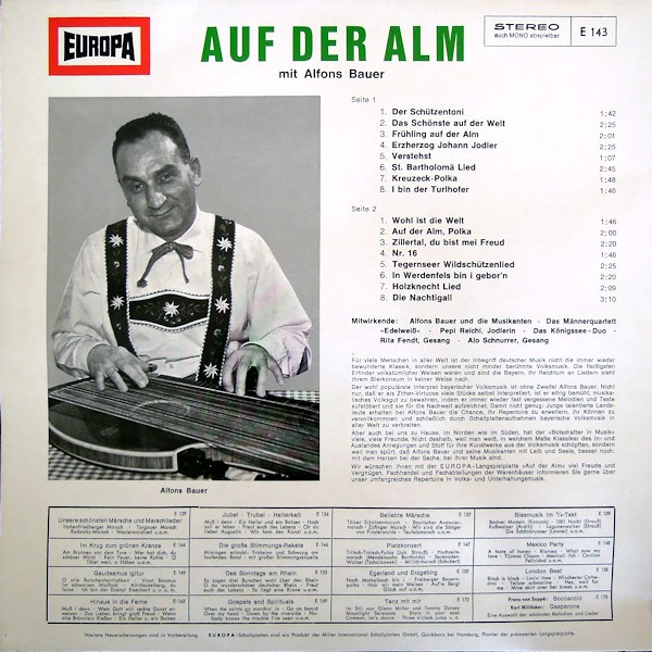 Cover zu Alfons Bauer - Auf Der Alm Mit Alfons Bauer | Vinyl, LP, Album, Stereo | Folk, World, & Country | Germany Schallplatten Ankauf