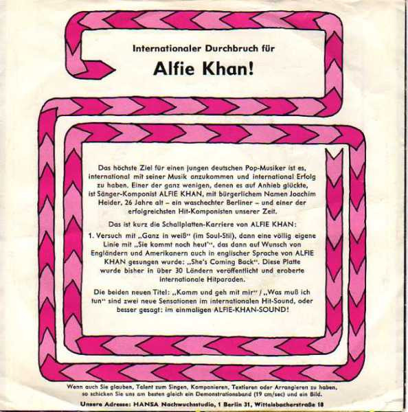Cover zu Alfie Khan Und Die Cornehlsen Singers - Komm Und Geh Mit Mir / Was Muss Ich Tun | 1971 | Vinyl, Stereo, 45 RPM, 7