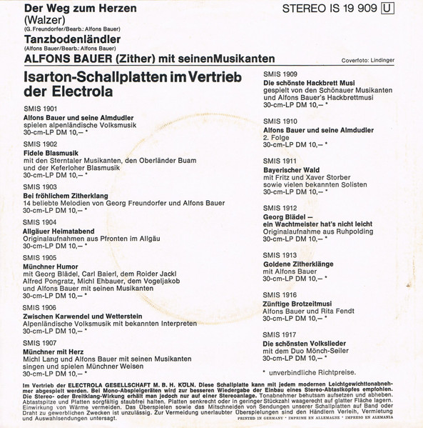 Cover zu Alfons Bauer Und Seine Fröhlichen Musikanten - Der Weg Zum Herzen | Vinyl, Stereo, 45 RPM, 7