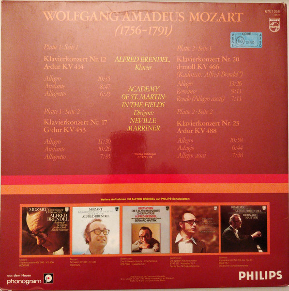 Cover zu Alfred Brendel, Wolfgang Amadeus Mozart - Klavierkonzerte | 1977 | Vinyl, LP, Compilation, 2xLP, Comp | Classical | Germany