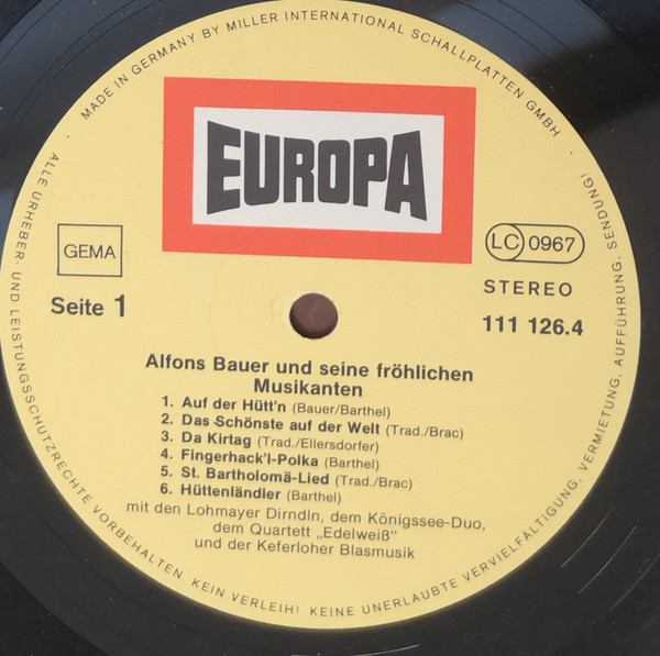 Cover zu Alfons Bauer Und Seine Fröhlichen Musikanten - Alfons Bauer Und Seine Fröhlichen Musikanten | 1979 | Vinyl, LP, Album, Stereo | Folk, World, & Country | Germany