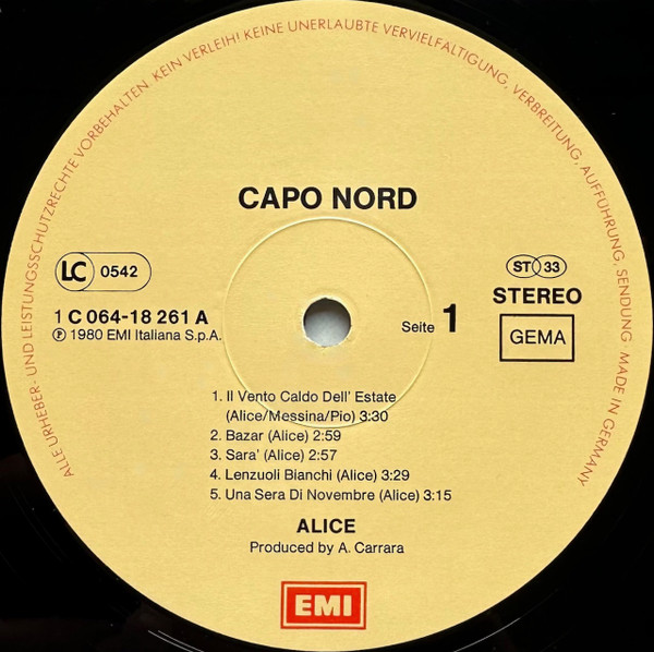 Cover zu Alice (4) - Capo Nord | 1981 | Vinyl, LP, Album, Stereo | Pop, Folk, World, & Country | Germany