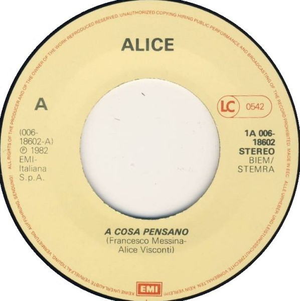 Cover zu Alice (4) - A Cosa Pensano | 1982 | Vinyl, Stereo, 45 RPM, 7